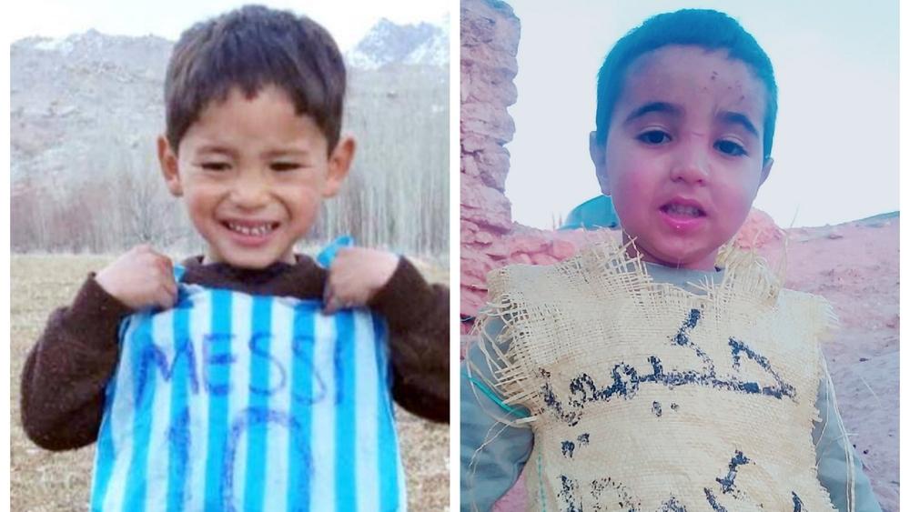 طفل مغربي يرتدي كيساً بلاستيكياً بإسم حكيمي