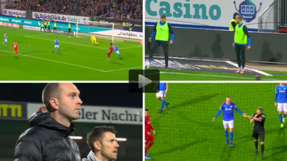 حكم ألماني يحتسب أغرب ركلة جزاء بسبب لمس الكرة للاعب يُجري عمليات الإحماء