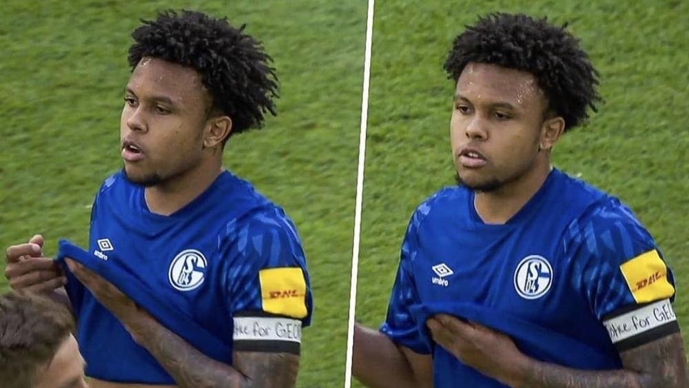 وستون مكيني لاعب شالكه الألماني يتضامن مع مقتل مواطنه "ضحية العنصرية" بتعليق شارة كتب عليها: "العدالة من أجل جورج فلويد"