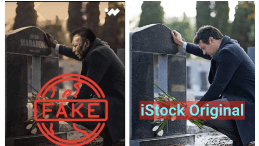 تَحقَّق/ صورة رائجة لـ"بيلي" بجانب قبر مارادونا مُفبركة ولا تمت للبرازيلي بصلة