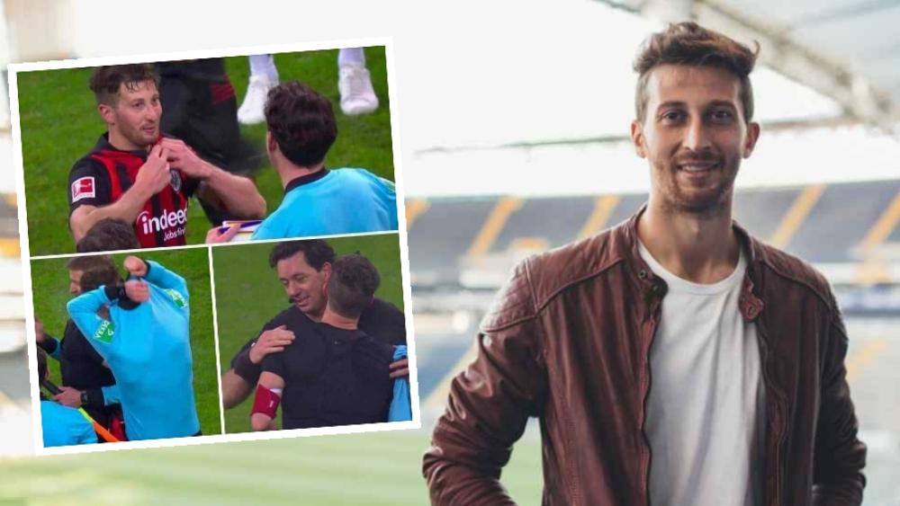 في آخر مباراة في مسيرته.. أبراهام لاعب فرانكفورت يخطف الأنظار باستبداله القميص مع حكم المباراة