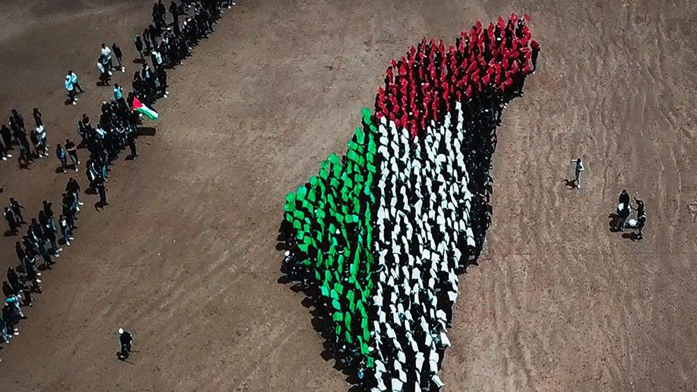 فصيل "غرين بويز" يرفع "تيفو" على الشاطئ يُجسِّد العلم الفلسطيني دعماً لقضيته