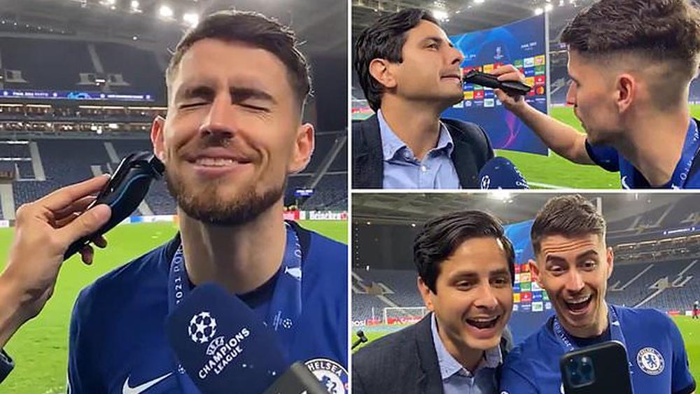 جورجينيو "يفي بوعده".. لاعب تشيلسي "يحلق لحيته" على الهواء مباشرة بعد فوزه بدوري الأبطال