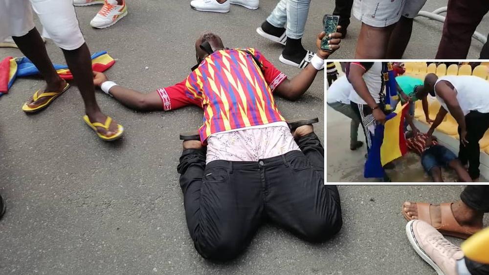 سقوط أحد المشجعين ودخوله في "حالة إغماء" بعد تسجيل ناديه "هارتس أوف أوك" هدف الفوز في قمة الدوري الغاني!