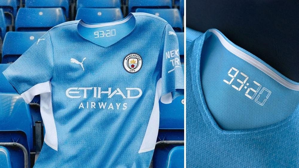 مانشستر سيتي "يضع" الدقيقة 93:20 على قميصه الجديد تكريما لهدف أول لقب له في الـ"بريمير ليغ"