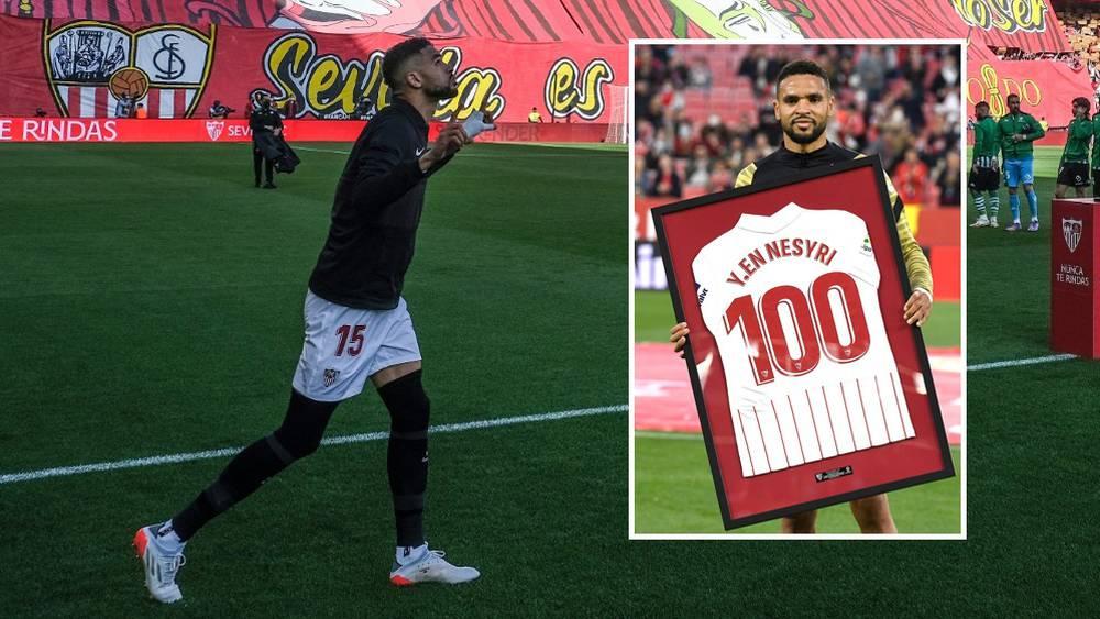 إشبيلية يحتفل بيوسف النصيري بعد خوضه 100 مباراة مع الفريق