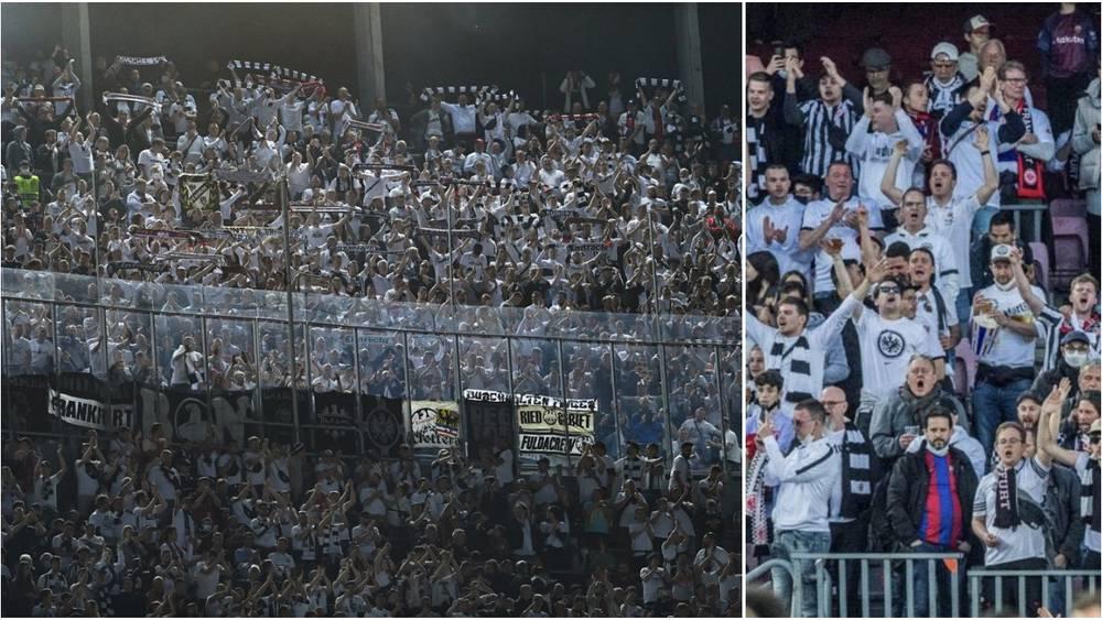 بالصور/ جماهير آينتراخت فرانكفورت تحتل نصف ملعب الـ"كامب نو" مستفيدةً من بيع مناصري برشلونة لتذاكرهم بمبالغ باهظة!