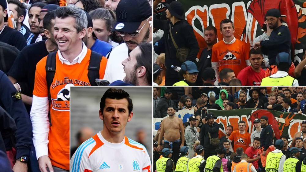 بارتون لاعب مارسيليا السابق يتابع المباراة ضد توتنهام رفقة "أولتراس" الفريق الفرنسي