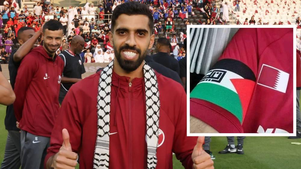 أنباء عن ارتداء قائد قطر "حسن الهيدوس" لشارة قيادة ضد الإكوادور تحمل ألوان العلم الفلسطيني