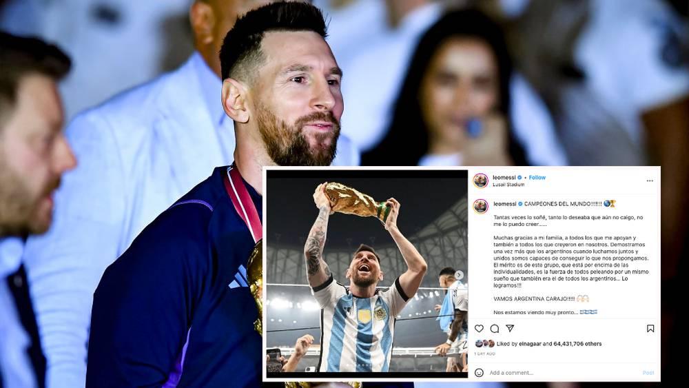 بأكثر من 64 مليون مُعجب.. صورة احتفال ميسي بكأس العالم تحطم رقم كريستيانو رونالدو وتتجاوز صورة "البيضة" من حيث عدد الإعجابات على "إنستغرام"