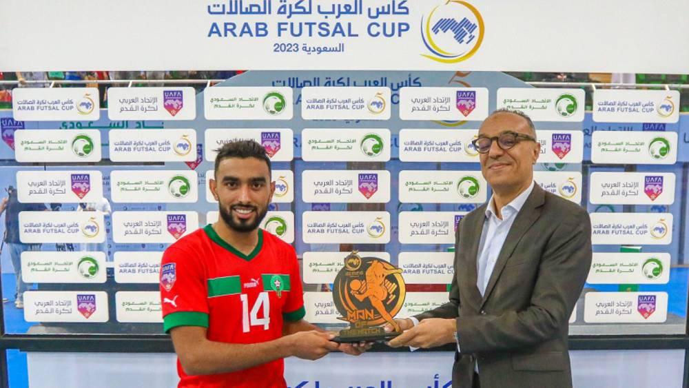 كأس العرب لـ"الفوتسال"/ ادريس رايس يحقق جائزة "أفضل لاعب" في مباراة المغرب ولبنان