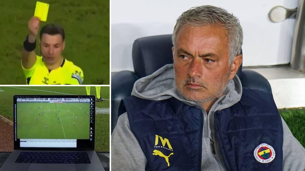 مورينيو يتلقى "أغرب" بطاقة صفراء بسبب احتجاجه على الحكم بـ"اللابتوب"!