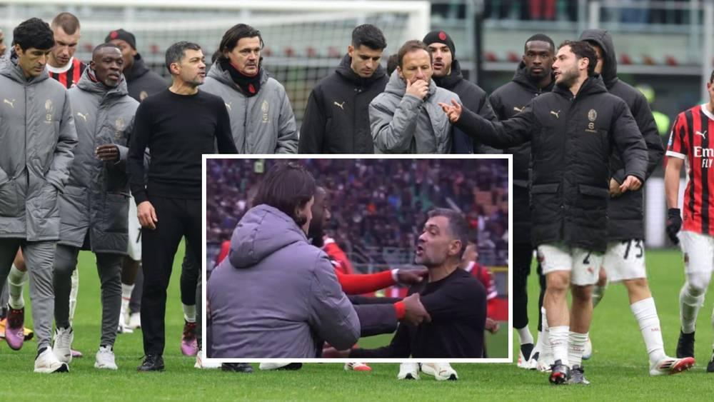 لاعبو ميلان يتدخلون لمنع حدوث شجار بين كونسيساو مدرب الفريق وقائده كالابريا وسط الملعب!