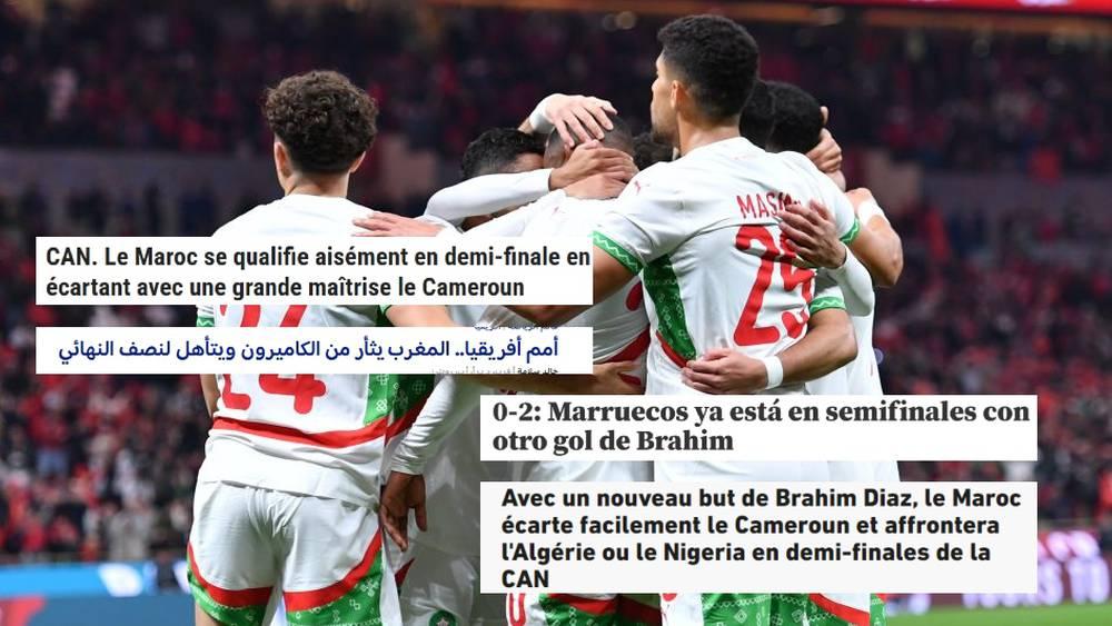 "المغرب يثأر من الكاميرون ويعبر بسهولة إلى نصف نهائي الكان".. الصحافة العالمية تشيد بتأهل "الأسود"