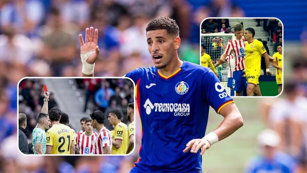 إيقاف المغربي عبقار لمباراتين بعد طرده أمام أتلتيكو مدريد بسبب تصرفه ضد سورلوث
