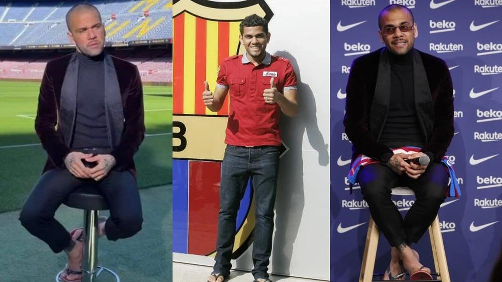 تكرارًا لما فعله في 2008.. داني ألفيس يحضر لقاءً صحفيًا مع قناة برشلونة بـ"الشبشب" ويصرح: "أتمتع بوسامة أكثر مما كنت عليه عندما غادرت"