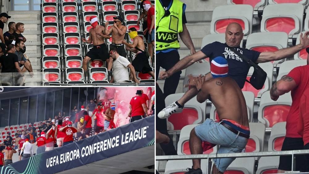 بالفيديو/ أعمال شغب "خطيرة" بين جماهير كولن الألماني ونيس الفرنسي تؤجل انطلاق المباراة!