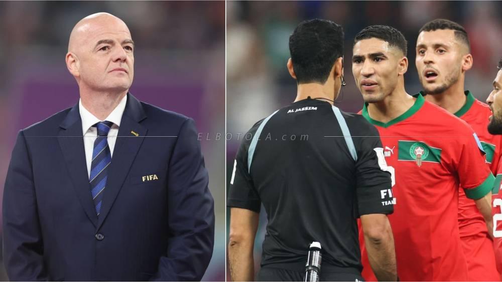 نقاش حاد بين حكيمي ورئيس "الفيفا" إنفانتينو في الممر المؤدّي لغرف الملابس بعد مواجهة المغرب وكرواتيا